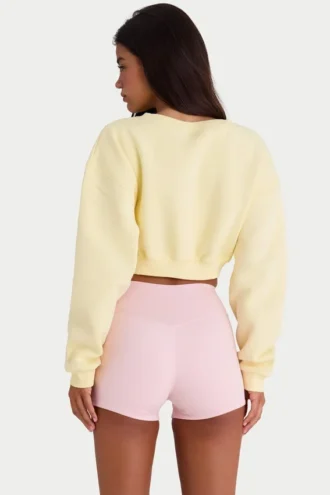 Brushed Jersey Button-Up Cropped Cardigan in Soft Yellow