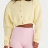 Brushed Jersey Button-Up Cropped Cardigan in Soft Yellow