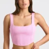 Brushed Jersey Corset Crop Top in Bubblegum Pink