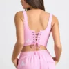 Brushed Jersey Corset Crop Top in Bubblegum Pink