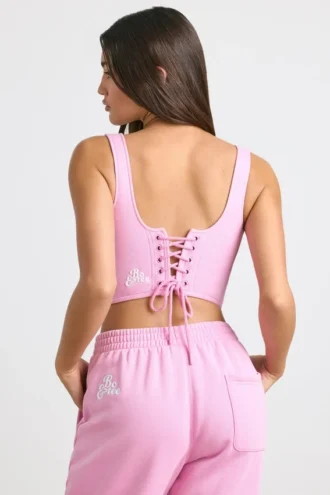 Brushed Jersey Corset Crop Top in Bubblegum Pink