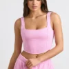 Brushed Jersey Corset Crop Top in Bubblegum Pink