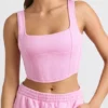 Brushed Jersey Corset Crop Top in Bubblegum Pink