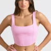 Brushed Jersey Corset Crop Top in Bubblegum Pink