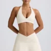 Brushed Jersey Crossover Mini Skort in Ivory Marl