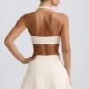 Brushed Jersey Crossover Mini Skort in Ivory Marl