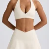 Brushed Jersey Crossover Mini Skort in Ivory Marl