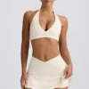 Brushed Jersey Crossover Mini Skort in Ivory Marl