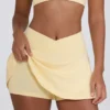 Brushed Jersey Crossover Mini Skort in Lemon Marl