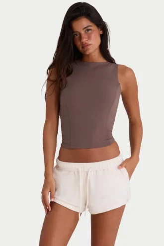 Brushed Jersey Elasticated Mini Shorts in Ecru