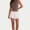 Brushed Jersey Elasticated Mini Shorts in Ecru