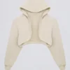 Brushed Jersey Hooded Cropped Shrug in Ecru