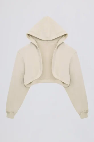 Brushed Jersey Hooded Cropped Shrug in Ecru