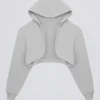 Brushed Jersey Hooded Cropped Shrug in Fog Grey