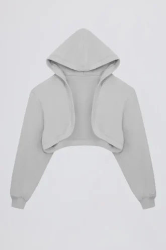 Brushed Jersey Hooded Cropped Shrug in Fog Grey