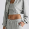 Brushed Jersey Hooded Cropped Shrug in Fog Grey