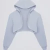Brushed Jersey Hooded Cropped Shrug in Soft Blue