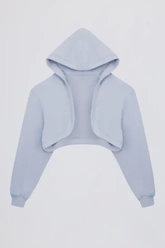 Brushed Jersey Hooded Cropped Shrug in Soft Blue