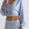 Brushed Jersey Hooded Cropped Shrug in Soft Blue