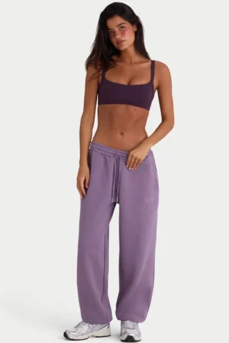 Brushed Jersey Mid-Rise Relaxed Joggers in Dusk
