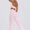 Brushed Jersey Ruched Flared Trousers in Pale Pink Marl