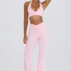 Brushed Jersey Ruched Flared Trousers in Pale Pink Marl