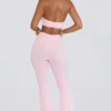 Brushed Jersey Ruched Flared Trousers in Pale Pink Marl