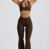 Brushed Jersey Ruched Flared Trousers in Pecan Marl