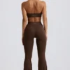 Brushed Jersey Ruched Flared Trousers in Pecan Marl
