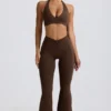 Brushed Jersey Ruched Flared Trousers in Pecan Marl