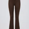 Brushed Jersey Ruched Flared Trousers in Pecan Marl