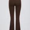 Brushed Jersey Ruched Flared Trousers in Pecan Marl