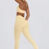 Brushed Jersey Ruched Mid-Rise Leggings in Lemon Marl