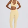 Brushed Jersey Ruched Mid-Rise Leggings in Lemon Marl