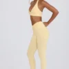 Brushed Jersey Ruched Mid-Rise Leggings in Lemon Marl