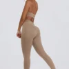 Brushed Jersey Ruched Mid-Rise Leggings in Mocha Marl