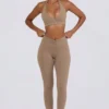 Brushed Jersey Ruched Mid-Rise Leggings in Mocha Marl