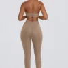 Brushed Jersey Ruched Mid-Rise Leggings in Mocha Marl