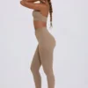 Brushed Jersey Ruched Mid-Rise Leggings in Mocha Marl