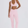 Brushed Jersey Ruched Mid-Rise Leggings in Pale Pink Marl