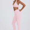 Brushed Jersey Ruched Mid-Rise Leggings in Pale Pink Marl