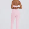 Brushed Jersey Ruched Mid-Rise Leggings in Pale Pink Marl