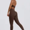 Brushed Jersey Ruched Mid-Rise Leggings in Pecan Marl
