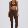 Brushed Jersey Ruched Mid-Rise Leggings in Pecan Marl