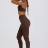 Brushed Jersey Ruched Mid-Rise Leggings in Pecan Marl