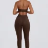 Brushed Jersey Ruched Mid-Rise Leggings in Pecan Marl