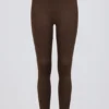 Brushed Jersey Ruched Mid-Rise Leggings in Pecan Marl