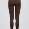 Brushed Jersey Ruched Mid-Rise Leggings in Pecan Marl