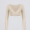 Brushed Jersey V-Neck Crop Top in Ecru