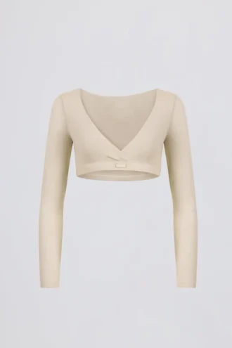 Brushed Jersey V-Neck Crop Top in Ecru